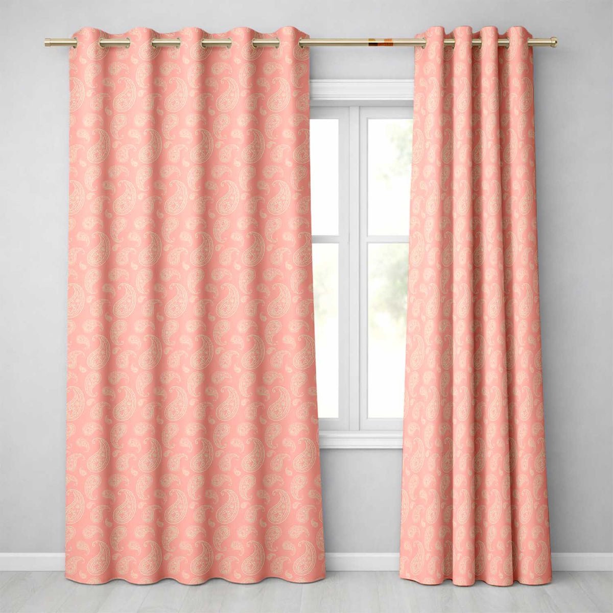 Elegant White Paisley Pattern Soft Peach Gradient Background Seamless  Readymade Eyelet Ring Top Thermal 100% Blackout Curtains
