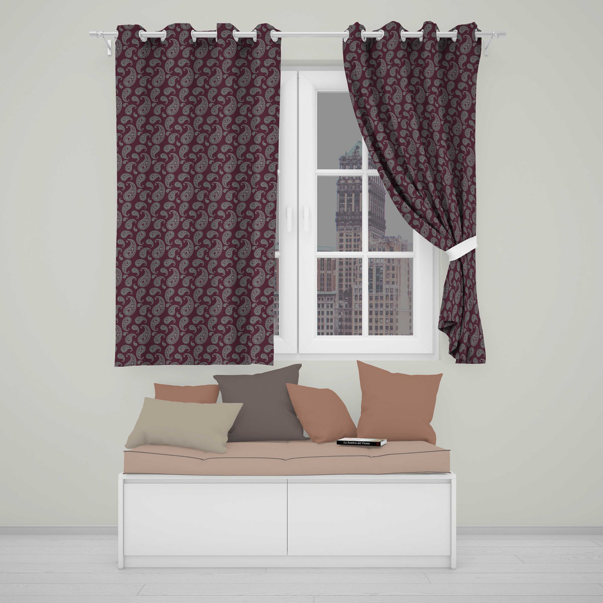 Elegant White Paisley Pattern Deep Chocolate Brown Gradient Background Seamless  Readymade Eyelet Ring Top Thermal 100% Blackout Curtains