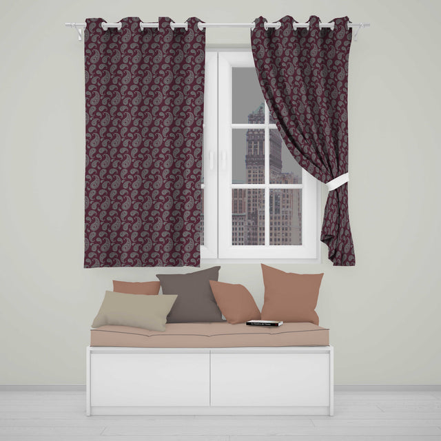 Elegant White Paisley Pattern Deep Chocolate Brown Gradient Background Seamless  Readymade Eyelet Ring Top Thermal 100% Blackout Curtains