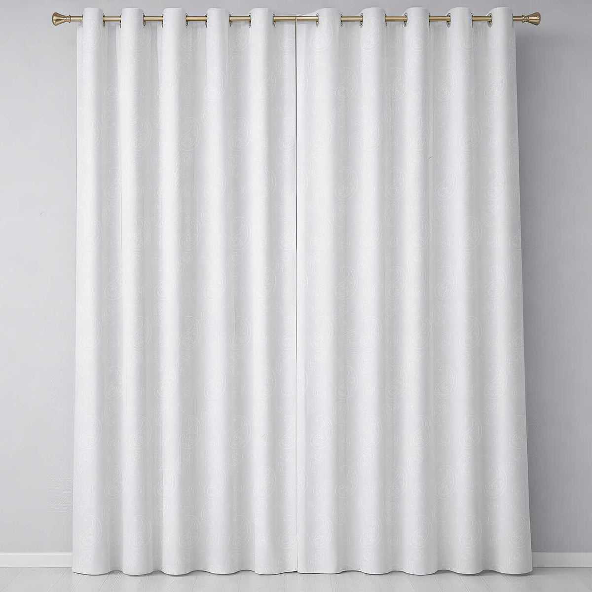 Elegant White Paisley Pattern Smooth Silver Grey Gradient Background Seamless  Readymade Eyelet Ring Top Thermal 100% Blackout Curtains