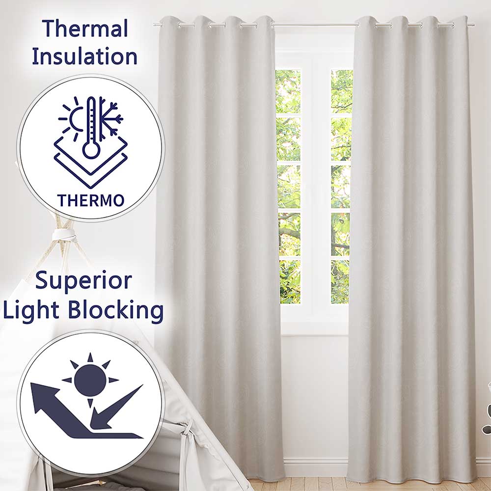 Elegant White Paisley Pattern Smooth Silver Grey Gradient Background Seamless  Readymade Eyelet Ring Top Thermal 100% Blackout Curtains