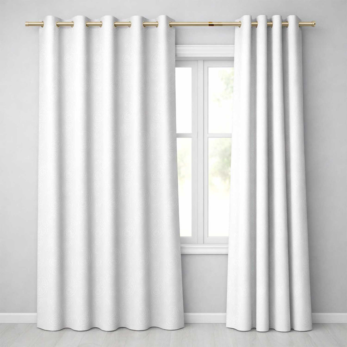 Elegant White Paisley Pattern Smooth Silver Grey Gradient Background Seamless  Readymade Eyelet Ring Top Thermal 100% Blackout Curtains