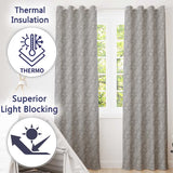 Elegant White Paisley Pattern Deep Charcoal Grey Gradient Background Seamless  Readymade Eyelet Ring Top Thermal 100% Blackout Curtains