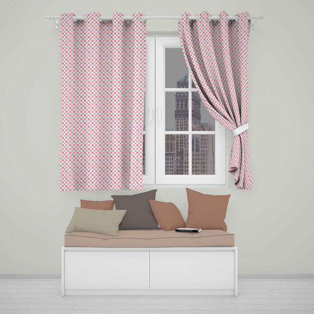 Cute Pastel Gingham Check Pattern Soft Pink Blue Peach Background Seamless  Readymade Eyelet Ring Top Thermal 100% Blackout Curtains