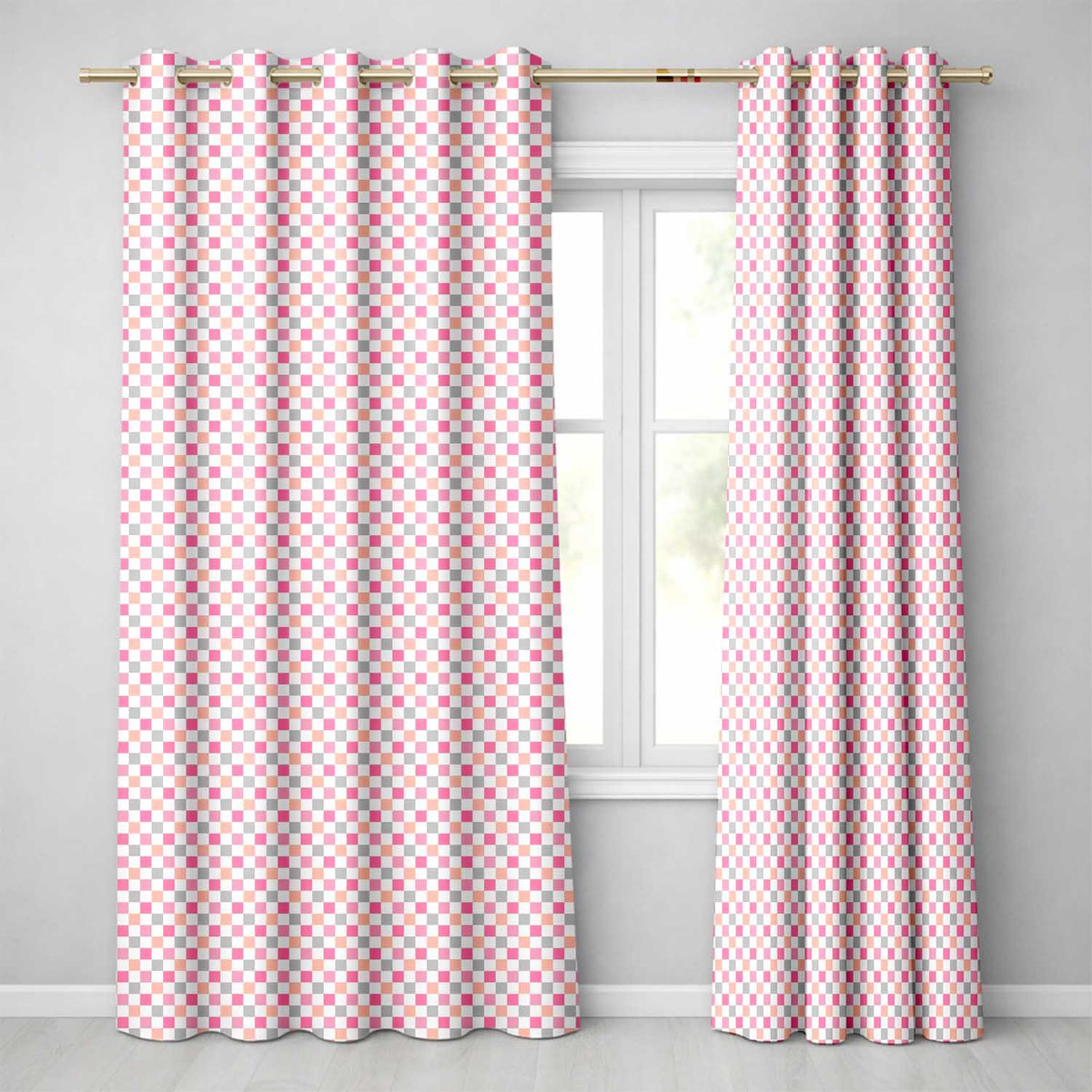 Cute Pastel Gingham Check Pattern Soft Pink Blue Peach Background Seamless  Readymade Eyelet Ring Top Thermal 100% Blackout Curtains