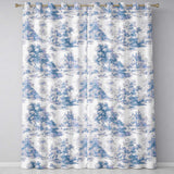Vintage Toile Countryside Scenic Pattern Blue and White Seamless  Readymade Eyelet Ring Top Thermal 100% Blackout Curtains