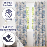 Vintage Toile Countryside Scenic Pattern Classic Blue and White Seamless  Readymade Eyelet Ring Top Thermal 100% Blackout Curtains