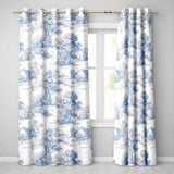 Vintage Toile Countryside Scenic Pattern Classic Blue and White Seamless  Readymade Eyelet Ring Top Thermal 100% Blackout Curtains