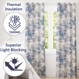Vintage Toile Countryside Cottage Scene Blue White Seamless Pattern  Readymade Eyelet Ring Top Thermal 100% Blackout Curtains