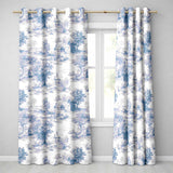 Vintage Toile Countryside Cottage Scene Blue White Seamless Pattern  Readymade Eyelet Ring Top Thermal 100% Blackout Curtains