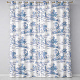 Vintage Toile Rural Landscape Farm Scene Blue White Seamless Pattern  Readymade Eyelet Ring Top Thermal 100% Blackout Curtains
