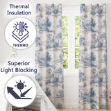 Vintage Toile Rural Landscape Farm Scene Blue White Seamless Pattern  Readymade Eyelet Ring Top Thermal 100% Blackout Curtains