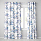 Vintage Toile Rural Landscape Farm Scene Blue White Seamless Pattern  Readymade Eyelet Ring Top Thermal 100% Blackout Curtains