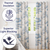 Vintage Toile Scenic Countryside Trees Village Blue White Seamless Pattern  Readymade Eyelet Ring Top Thermal 100% Blackout Curtains