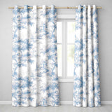 Vintage Toile Scenic Countryside Trees Village Blue White Seamless Pattern  Readymade Eyelet Ring Top Thermal 100% Blackout Curtains