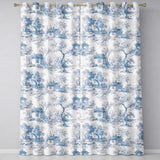 Vintage Toile Cottage Garden Landscape Blue White Seamless Pattern  Readymade Eyelet Ring Top Thermal 100% Blackout Curtains