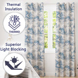 Vintage Toile Cottage Garden Landscape Blue White Seamless Pattern  Readymade Eyelet Ring Top Thermal 100% Blackout Curtains