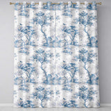 Vintage Toile Birds Nature Countryside Scene Blue White Seamless Pattern  Readymade Eyelet Ring Top Thermal 100% Blackout Curtains