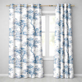 Vintage Toile Birds Nature Countryside Scene Blue White Seamless Pattern  Readymade Eyelet Ring Top Thermal 100% Blackout Curtains