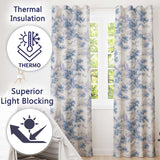Vintage Toile Classic Rural Landscape Scene Blue White Seamless Pattern  Readymade Eyelet Ring Top Thermal 100% Blackout Curtains