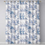 Vintage Toile Classic Village Scenic Landscape Blue White Seamless Pattern  Readymade Eyelet Ring Top Thermal 100% Blackout Curtains