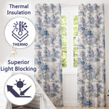 Vintage Toile Classic Village Scenic Landscape Blue White Seamless Pattern  Readymade Eyelet Ring Top Thermal 100% Blackout Curtains