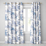 Vintage Toile Classic Village Scenic Landscape Blue White Seamless Pattern  Readymade Eyelet Ring Top Thermal 100% Blackout Curtains