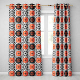 Bold Orange Black Floral Folk Art Seamless Pattern  Readymade Eyelet Ring Top Thermal 100% Blackout Curtains