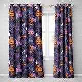 Haunted Village Purple Night Halloween Seamless Pattern  Readymade Eyelet Ring Top Thermal 100% Blackout Curtains
