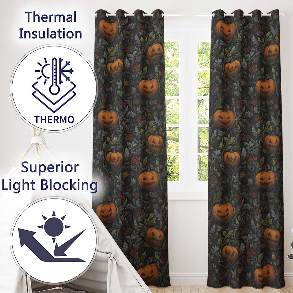 Vintage Pumpkin Botanical Dark Floral Seamless Pattern  Readymade Eyelet Ring Top Thermal 100% Blackout Curtains