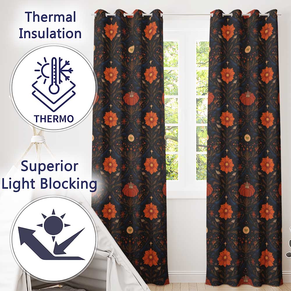Mystic Night Floral Star Moon Botanical Seamless Pattern  Readymade Eyelet Ring Top Thermal 100% Blackout Curtains