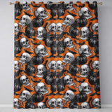 Halloween Skull Bat Pumpkin Orange Background Seamless Pattern  Readymade Eyelet Ring Top Thermal 100% Blackout Curtains