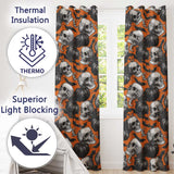 Halloween Skull Bat Pumpkin Orange Background Seamless Pattern  Readymade Eyelet Ring Top Thermal 100% Blackout Curtains
