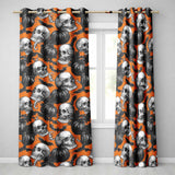 Halloween Skull Bat Pumpkin Orange Background Seamless Pattern  Readymade Eyelet Ring Top Thermal 100% Blackout Curtains