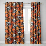 Autumn Skull Pumpkin Leaves Vintage Engraving Seamless Pattern  Readymade Eyelet Ring Top Thermal 100% Blackout Curtains