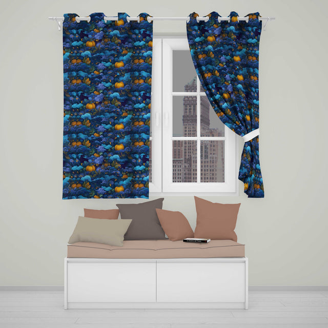 Abstract Blue Pumpkin Fantasy Landscape Seamless Pattern  Readymade Eyelet Ring Top Thermal 100% Blackout Curtains