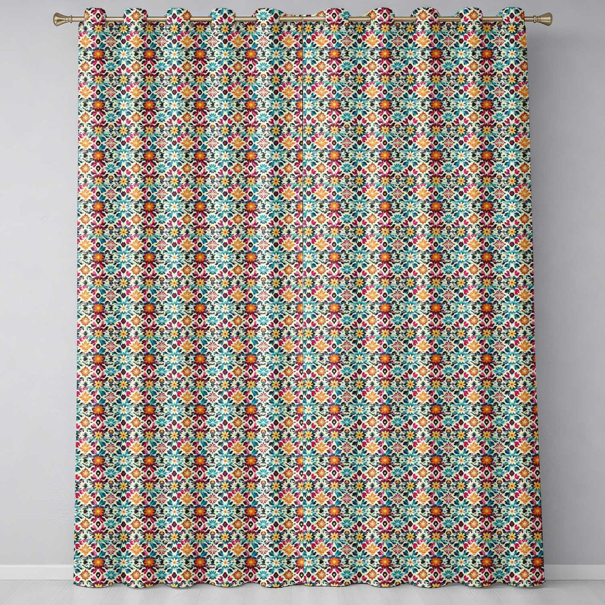 Bohemian Floral Tile Symmetry Vibrant Garden Seamless Pattern  Readymade Eyelet Ring Top Thermal 100% Blackout Curtains