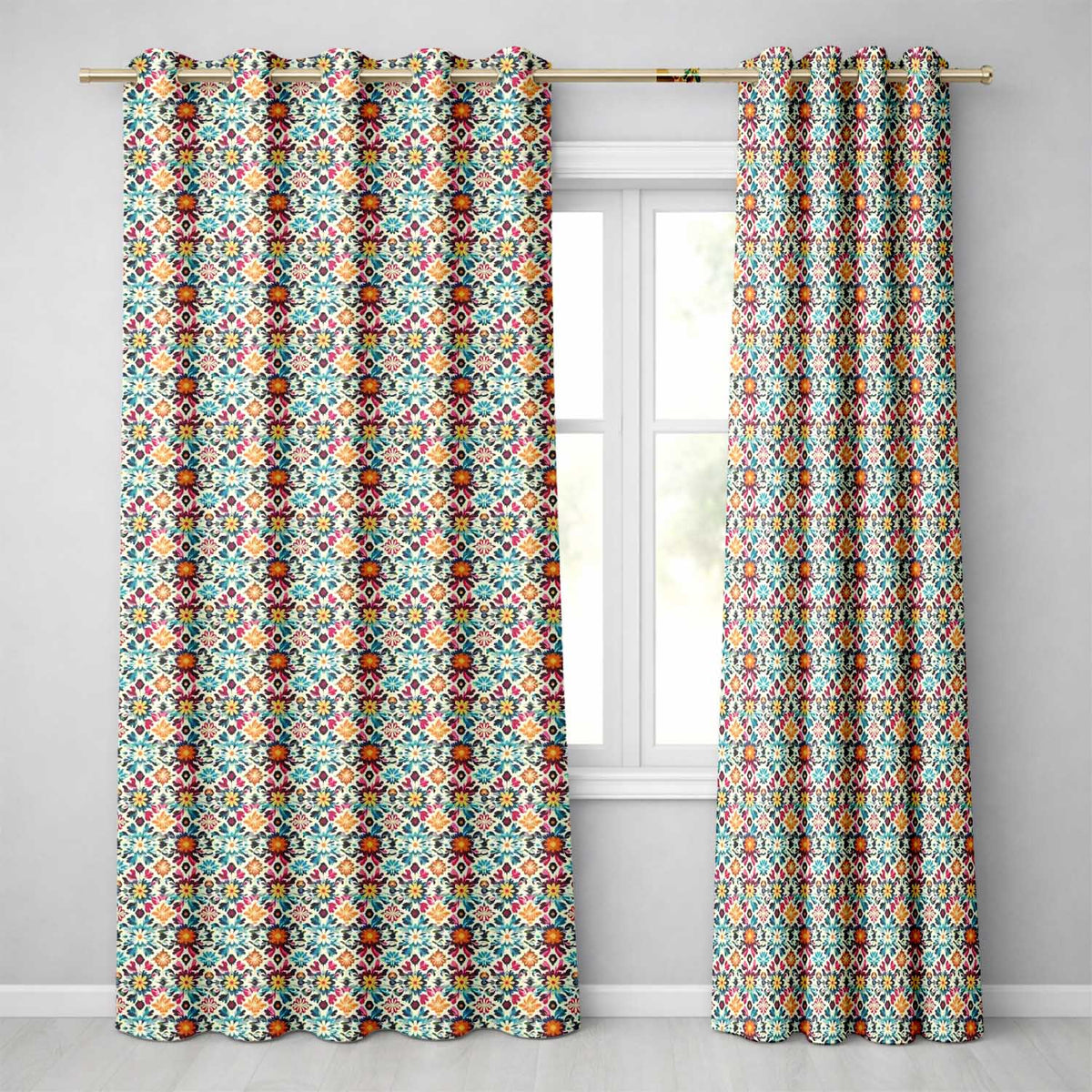 Bohemian Floral Tile Symmetry Vibrant Garden Seamless Pattern  Readymade Eyelet Ring Top Thermal 100% Blackout Curtains