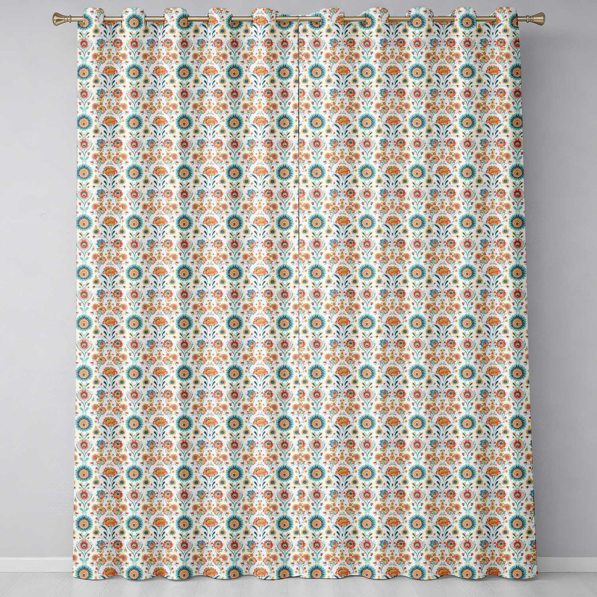 Scandinavian Folk Floral Garden Vintage Style Seamless Pattern  Readymade Eyelet Ring Top Thermal 100% Blackout Curtains
