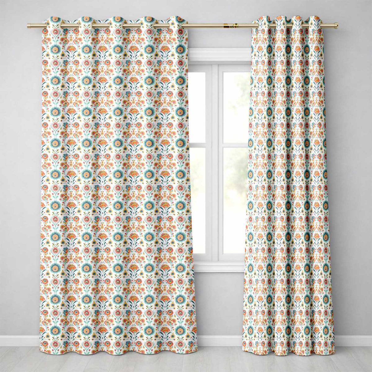 Scandinavian Folk Floral Garden Vintage Style Seamless Pattern  Readymade Eyelet Ring Top Thermal 100% Blackout Curtains