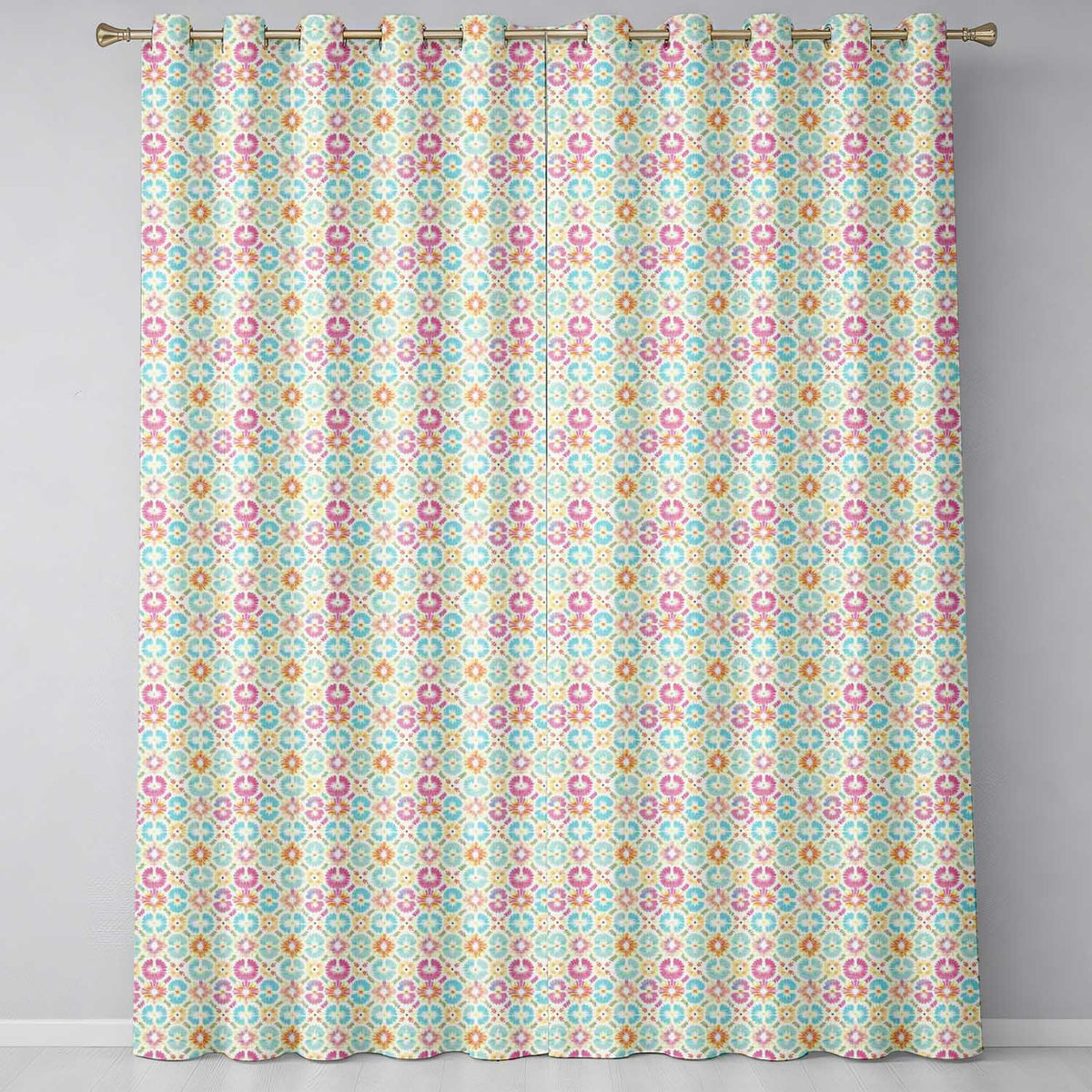 Delicate Pastel Floral Tile  Garden Seamless Pattern  Readymade Eyelet Ring Top Thermal 100% Blackout Curtains