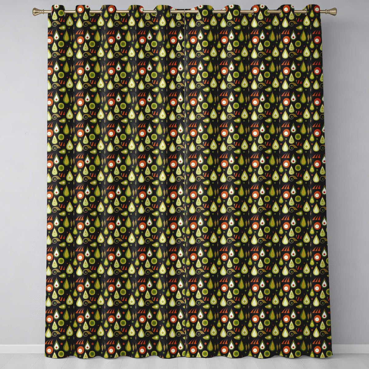 Mid Century Pear and Avocado  Geometric Seamless Pattern  Readymade Eyelet Ring Top Thermal 100% Blackout Curtains