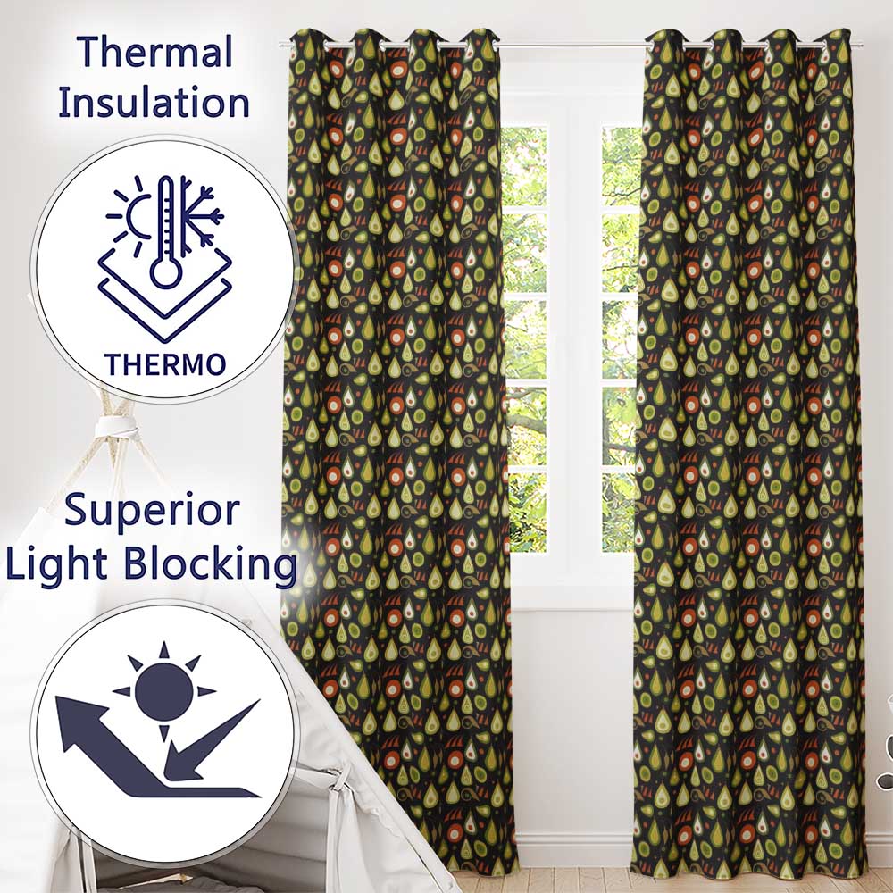 Mid Century Pear and Avocado  Geometric Seamless Pattern  Readymade Eyelet Ring Top Thermal 100% Blackout Curtains