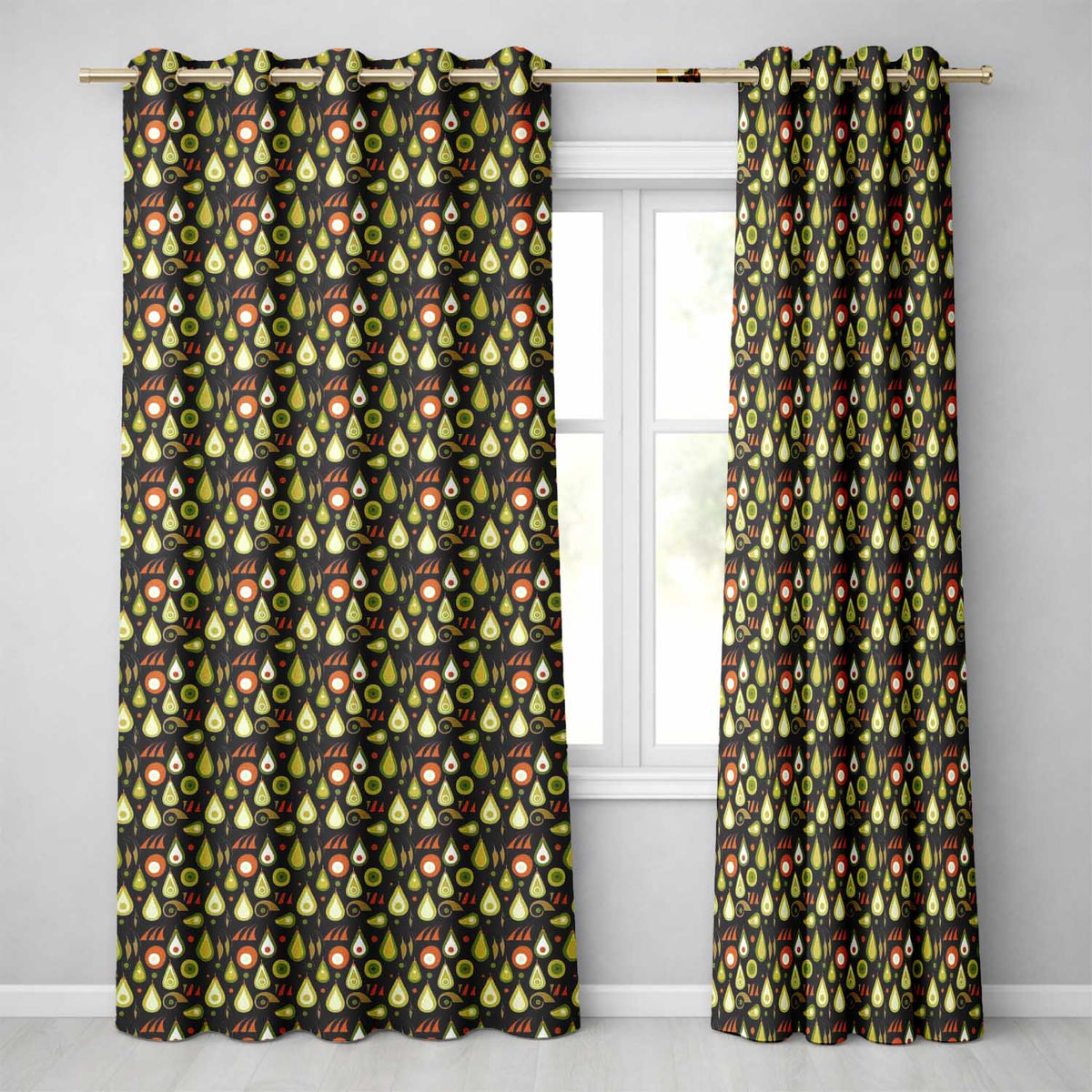 Mid Century Pear and Avocado  Geometric Seamless Pattern  Readymade Eyelet Ring Top Thermal 100% Blackout Curtains