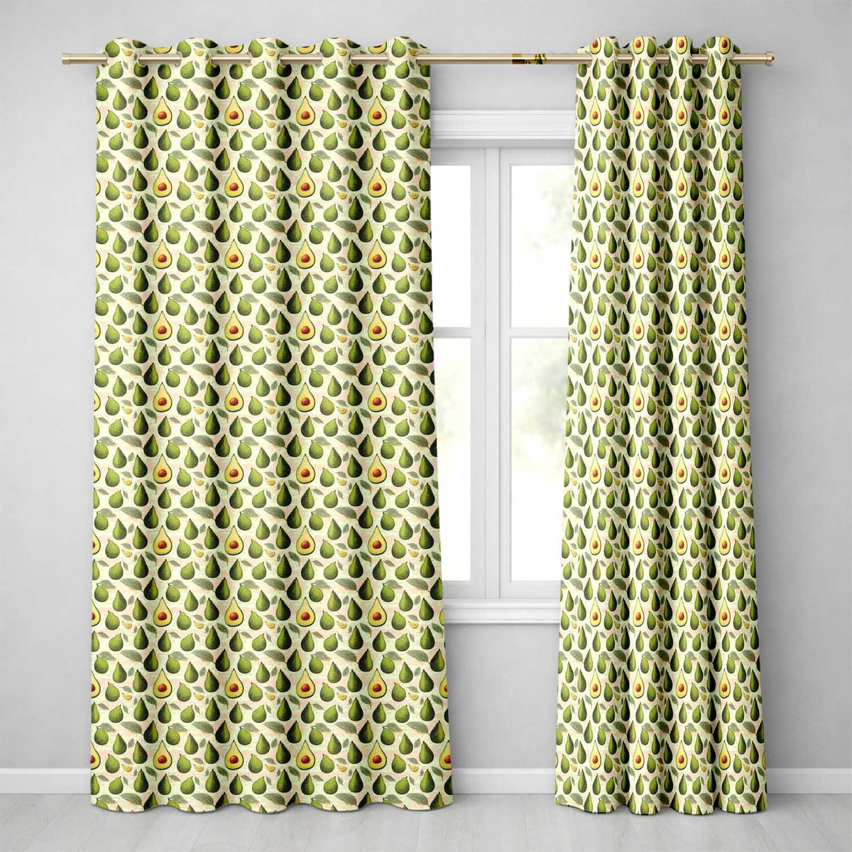 Classic Avocado Vintage Illustration Seamless Pattern  Readymade Eyelet Ring Top Thermal 100% Blackout Curtains