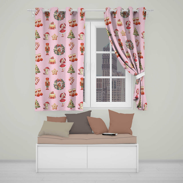 Christmas Nutcracker Wreath Cake Girl Soft Pink Background Seamless Pattern  Readymade Eyelet Ring Top Thermal 100% Blackout Curtains