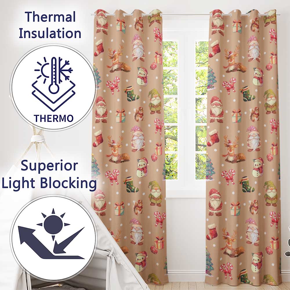 Cute Christmas Gnome Reindeer Snowman Gift Peach Background Seamless Pattern  Readymade Eyelet Ring Top Thermal 100% Blackout Curtains