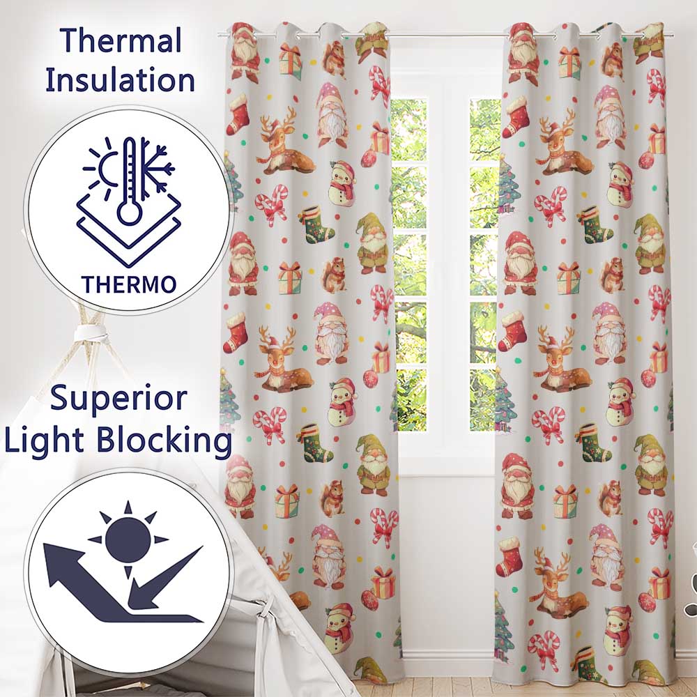 Cute Christmas Gnome Reindeer Snowman Gift Cream Background Seamless Pattern  Readymade Eyelet Ring Top Thermal 100% Blackout Curtains