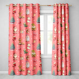Cute Christmas Gnome Reindeer Snowman Gift Coral Background Seamless Pattern  Readymade Eyelet Ring Top Thermal 100% Blackout Curtains