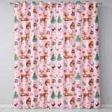 Cute Christmas Deer Squirrel Leaves Gift Pattern Pink Background Seamless  Readymade Eyelet Ring Top Thermal 100% Blackout Curtains